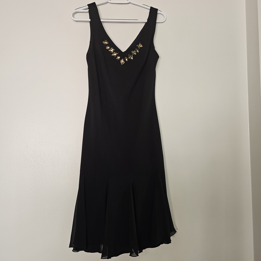 SL Fashions Black Midi Dress Gold Jewels Whimsigoth Y2K 90s Formal Date Night